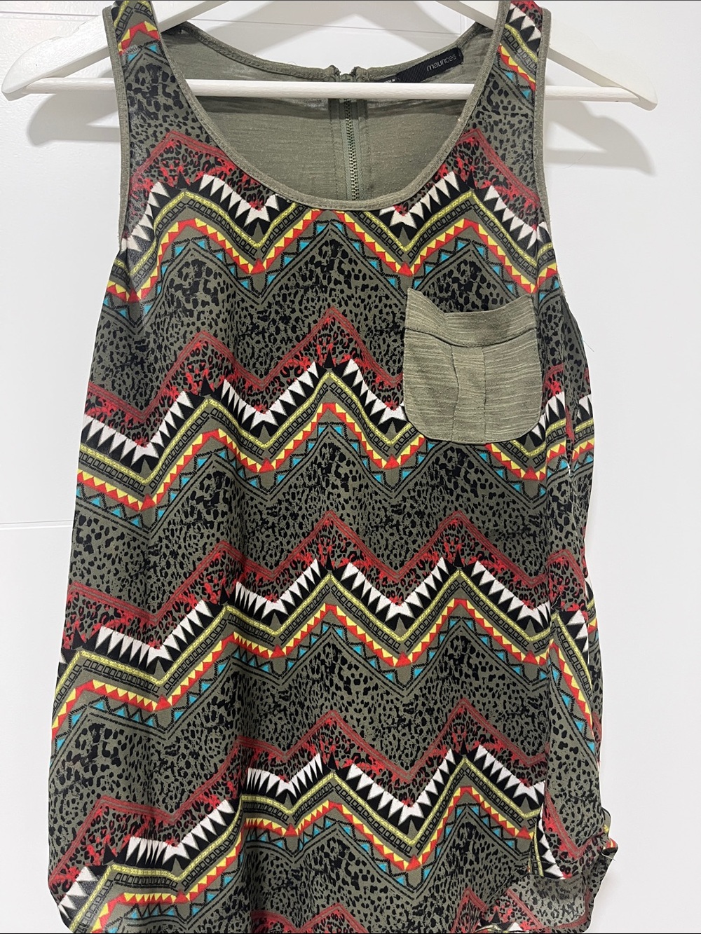 Maurices Olive Tribal Chevron Pocket Tank